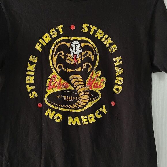 Cobra Kai Strike First Strike Hard No Mercy tee tshirt Sz S - Picture 2 of 4